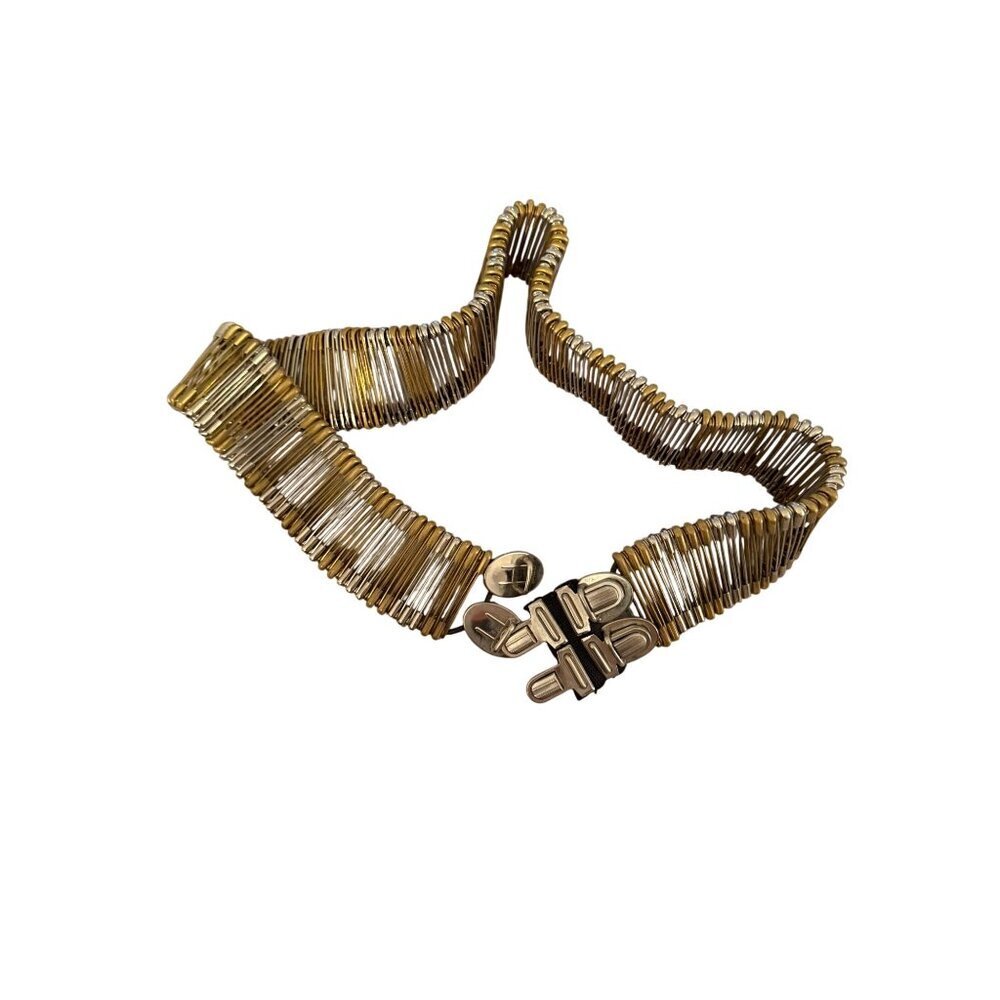 Vintage Unisex Metal Safety Pin Statement Belt Brass Silver 34 inches Punk Rare - Picture 7 of 16
